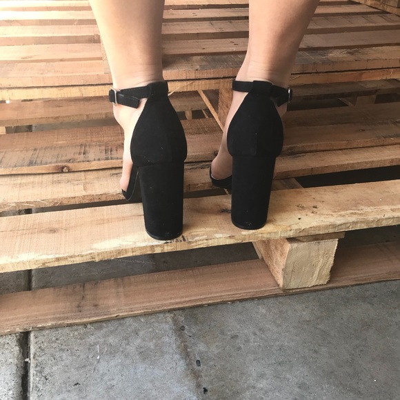 Black Classic Sexy Single Strap Suede Chunky Heel - Picture 4 of 8